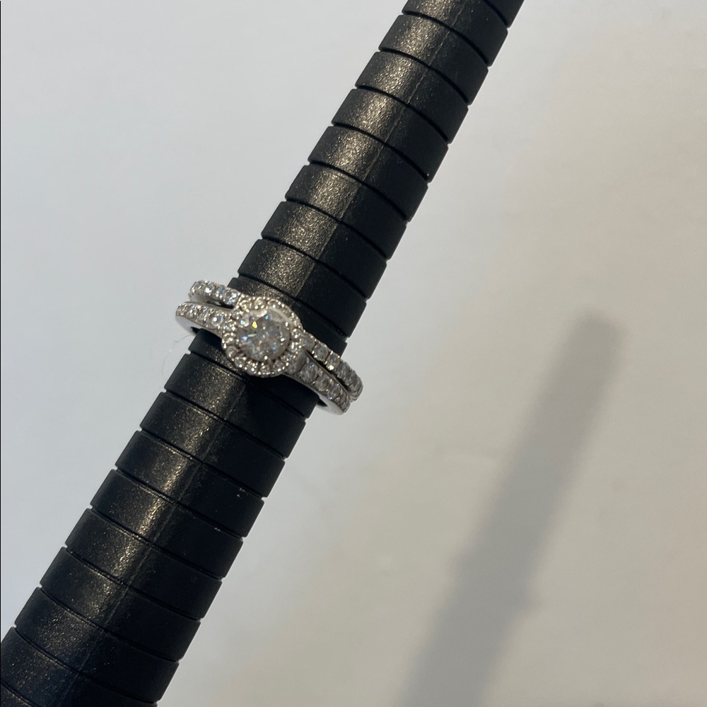 Sterling Silver Halo Diamond Engagement Ring - White